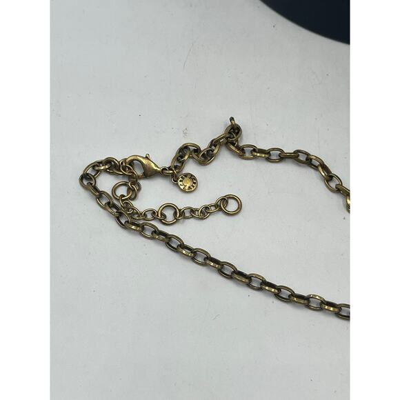 J. Crew Vintage Goldtone Silver Geometric Turquoise Cabochon Egyptian Necklace - Picture 4 of 9